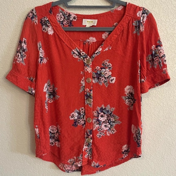 Maeve Tops - Maeve by Anthropologie orange floral button down blouse size 4